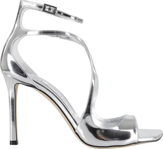 Jimmy Choo London Silver Azia 95 Double-Straps Metallic Leather Sandals
