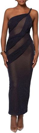 JLUXLABEL Alari One-Shoulder Sparkle Mesh Gown in Blue at Nordstrom, Size Small