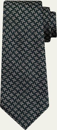 Kiton Mens Geometric Fantasy Textured Silk Seven-Fold Tie