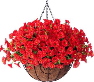 OEM Cesta Colgante De Flores Artificiales Resistente A Los Rayos Uv, 50 X 50 X 52 Cm, Roja, Juego De 12 Unidades