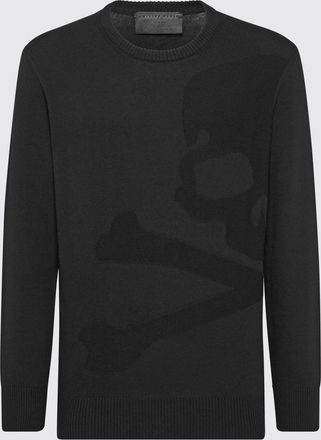 Philipp Plein Maglia girocollo in lana e cotone con stampa Skull per un look rock