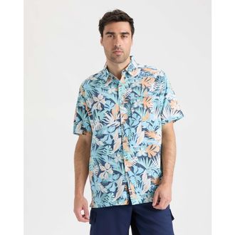 Salt Life Retro Tropical Tuna Woven Short Sleeve Shirt in Washed Navy at Nordstrom, Size Xx-Large