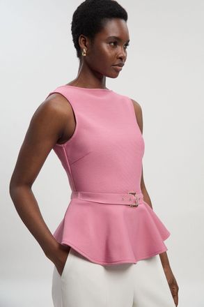 Karen Millen Womens Figure Form Bandage Peplum Belted Knit Top - Rose - Size X-Small