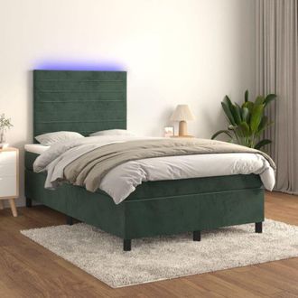 vidaXL Vidaxl - Cama Box Spring Colch&oacute;n Y Led Terciopelo Verde Oscuro 120x200cm