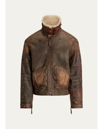Polo Ralph Lauren Mens Leather-Trim Shearling Flight Jacket