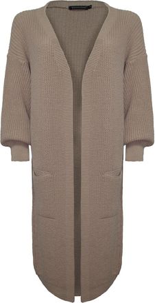 Parisian New Ladies Women Oversized Knitted Dress Balloon Sleeve Edge to Edge Long Line Boyfriend Open Front Cardigan Two Pockets[Stone, M], Multi Color