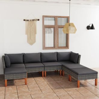 vidaXL Set De Muebles De Jard&iacute;n 7 Pzas Y Cojines Rat&aacute;n Sint&eacute;tico Gris Vidaxl