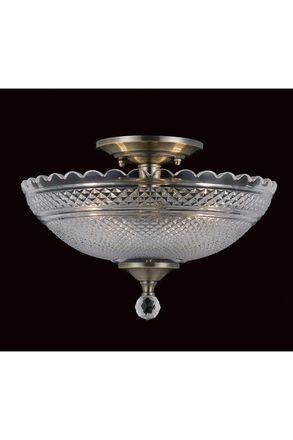 Netlighting Dallas Antique Brass Bowl Semi Flush Ceiling Light in Yellow
