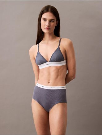 Calvin Klein Womens Cotton Stretch Rib High Rise Brief - Blue - S