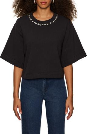 Sanctuary Rhinestone Detail Boxy Organic Cotton T-Shirt in Black at Nordstrom, Size Small