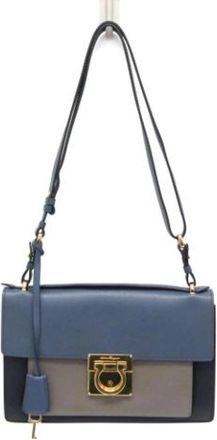 Ferragamo Pre-owned Ab-21 G179 Shoulder Bag - Dames - Vintage Schoudertas - Blauw - ONE Size - Leer - Vintage