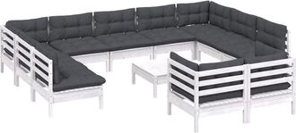 vidaXL Muebles De Jard&iacute;n 12 Pzas Con Cojines Blanco Madera Maciza Pino Vidaxl