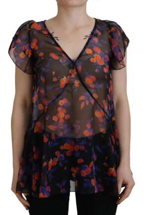 Dsquared2 Dsquared&sup2; Floral Print Short Sleeves V-neck Blouse Womens Top (Pre-Owned)