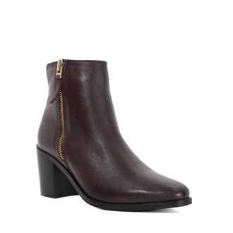 Dune London Womens Ladies Purl - Mid Height Block Heel Ankle Boots - Burgundy Leather - Size UK 6