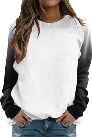 Generic Women Zip Hooded Sweatshirt Women Raglan Crewneck Tops Gradient Solid Print Sweatshirts Top Long Sleeve Color Block Pullover Cute Clothing Sweatshirts