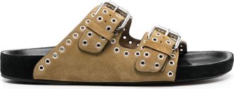 Isabel Marant Lennyo eyelet-detailing slip-on sandals - women - Calf Leather/Calf Leather/Calf Suede - 37 - Neutrals