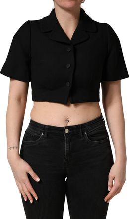 Dolce & Gabbana Black Collared Short Sleeves Cropped Blouse Womens Top