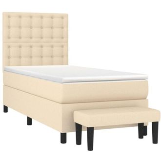 vidaXL Cama Box Spring Con Colch&oacute;n Tela Color Crema 100x200 Cm Vidaxl