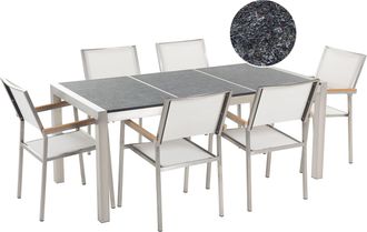 Beliani Conjunto De Comedor De Jard&iacute;n Blanco Con Mesa 180 X 90 Cm De Basalto Flameado 6 Sillas Grosseto