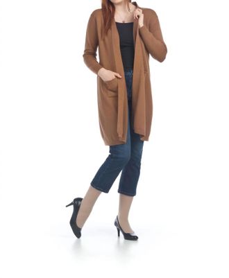 Papillon Long Sleeve Cardigan With Pockets In Camel