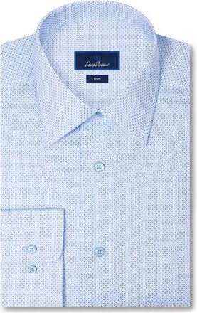 David Donahue Trim Fit Neat Microprint Cotton Twill Dress Shirt in Sky/navy at Nordstrom, Size 18.5