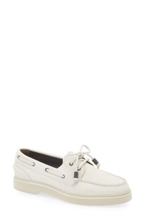 Brunello Cucinelli Sail Monili Trim Boat Shoe in Bianco Ottico at Nordstrom, Size 7.5Us