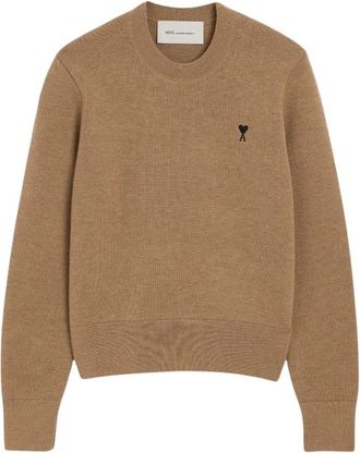 Ami Quota Ronde Hals Trui - Dames - Ronde hals truien - Beige - XS - Wol - Truien & Vesten