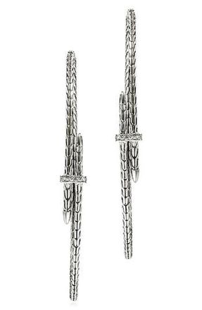 John Hardy Spear Hoop Earrings, Silver, Diamonds, 77mm at Nordstrom Rack