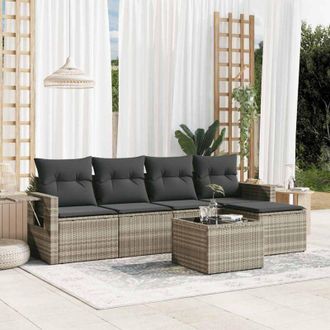 vidaXL Vidaxl - Set De Sof&aacute;s De Jard&iacute;n 6 Pzas Y Cojines Rat&aacute;n Sint&eacute;tico Gris