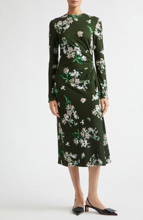 Erdem Floral Long Sleeve Ponte Midi Dress in Painted Orchid Forest Green at Nordstrom, Size 14