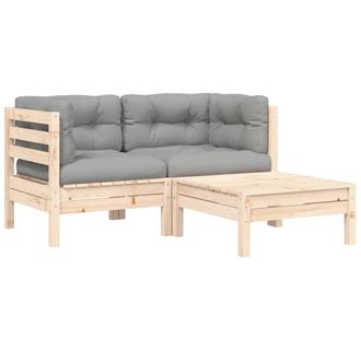 vidaXL Juego Muebles De Jard&iacute;n 3 Pzas Cojines Gris Madera Pino Maciza Vidaxl