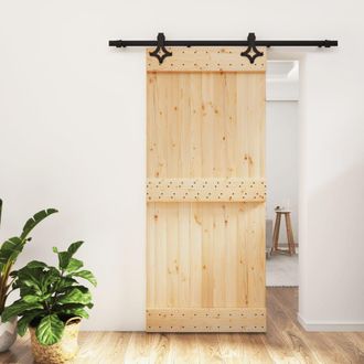 Berkfield Home Sliding Door with Hardware Set 90x210 cm Solid Wood Pine in Brown