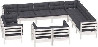 vidaXL Muebles De Jard&iacute;n 12 Pzas Y Cojines Blanco Madera Maciza Pino Vidaxl