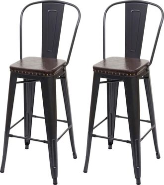 Hhg Hhg - Lote De 2 Taburetes De Bar 445c, Taburete De Bar Taburete De Cocina, Metal Imitaci&oacute;n Cuero Chesterfield Gastronom&iacute;a Industrial, Negro-marr&oacute;n