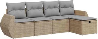 vidaXL Vidaxl - Juego De Sof&aacute;s Jard&iacute;n Con Cojines 5 Pzas Rat&aacute;n Sint&eacute;tico Beige