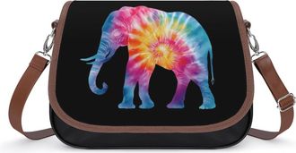Generic Elephant Tie Dye Pattern Womens Crossbody Bag Fashion Shoulder Handbags Message Tote Bag with Adjustable Strap