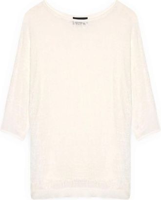 Fiorella Rubino Trui met kantpatroon - Dames - Ronde hals truien - Wit - M/L - Katoen - Truien & Vesten