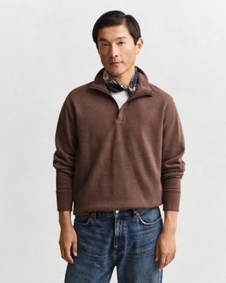 GANT Men Light Sacker Rib Half-Zip Sweatshirt (XXXL) DARK BROWN MELANGE