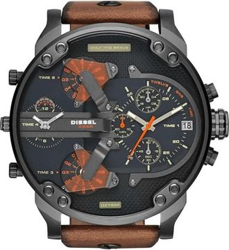 Diesel Accessoires, Heren, Grijs, ONE Size, Leer, Mr. Daddy 2.0 Horloge