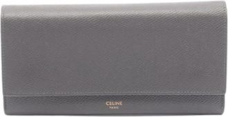 Celine Pre-owned Large Flap Wallet Leather Long Wallet - Dames - Vintage Accessoires - Grijs - ONE Size - Leer - Vintage