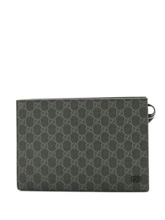Gucci Wristlet Pouch Bicolor GG Coated Canvas and Leather Small clutch bag - women - Fabric - One Size - Green