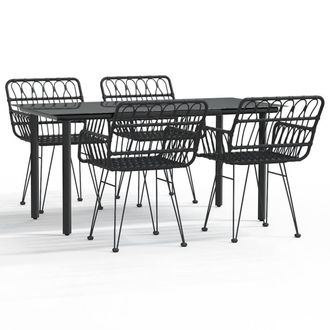 Berkfield Home 5 Piece Garden Dining Set Black Poly Rattan