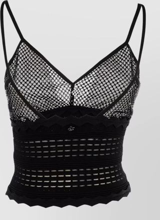 Genny cropped mesh top scalloped hem spaghetti straps