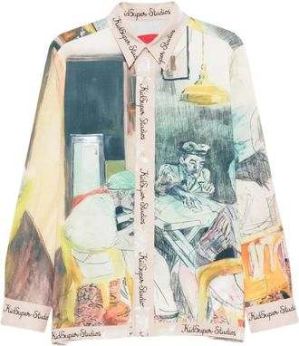 KidSuper Studios Collage Faces Button Up Shirt - Heren - Casual Overhemden - Beige - S - Katoen - Overhemden