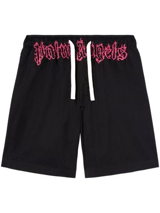Palm Angels Shorts met logo - Zwart
