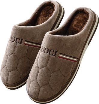 Generic Fall and Winter Mens Cotton Slippers Extra Large Size Plus Size Home Cotton Shoes for Warmth and Platform Soles(Coffee 06,49-50)