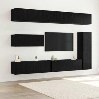 vidaXL Vidaxl - Conjunto De Mueble De Tv 7 Pcs Roble Negro 30.5 X 30 X 110 Cm