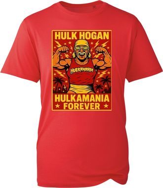Generic Hulkamania Forever T-Shirt, Fitness Mostache Retro Fashion Popular American Wrestler Fan Shirt, Gift Unisex Tea Top Adult Kids (Red, 9 Years)