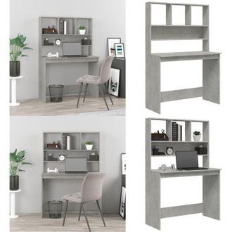 vidaXL Scrivania Mensole Grigio Cemento 102x45x148cm Legno Multistrato - Scrivania in legno multistrato - Scrivania da ufficio