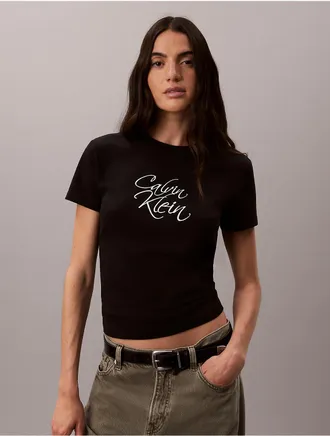 Calvin Klein Jeans Calvin Klein Womens Slim Script Logo Tee - Black - XL